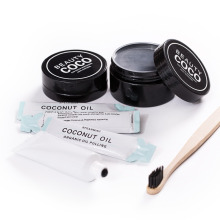 Kits de regalo para blanquear los dientes con aceite de coco orgánico activado Extracción de aceite en polvo y pasta dental con cepillo de dientes